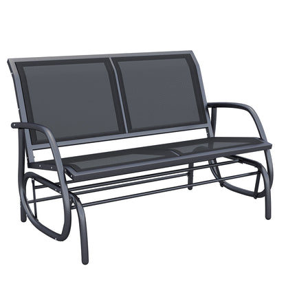 Outsunny Double Rocking Bench, Heavy Duty Garden Rocking Chair for Two, Steel Frame, Durable Fabric Seat, Black