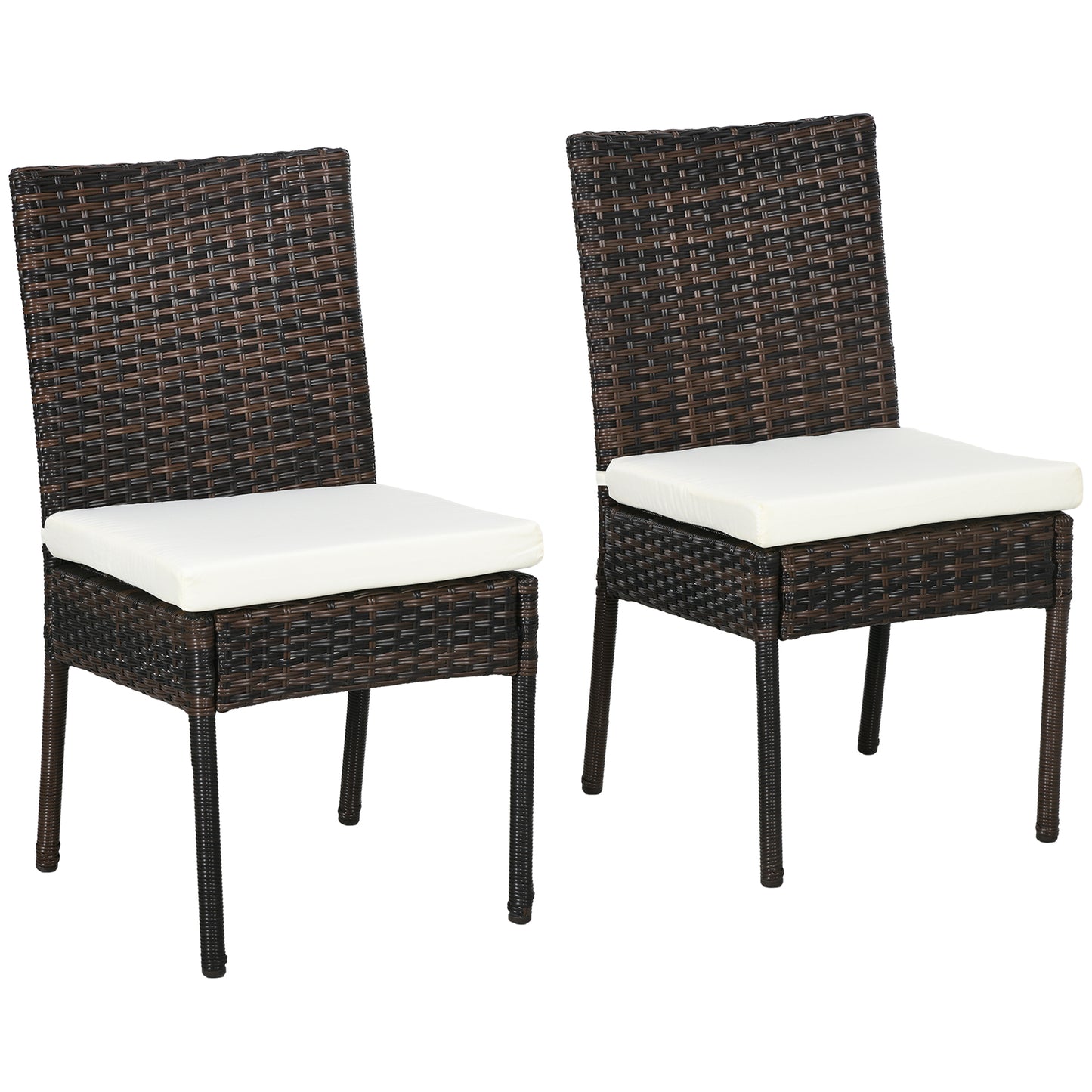 Chaises de salle à manger d'extérieur en rotin synthétique avec coussin, marron