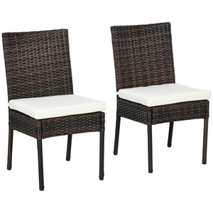 Chaises de salle à manger d'extérieur en rotin synthétique avec coussin, marron