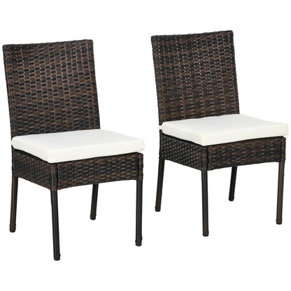 Chaises de salle à manger d'extérieur en rotin synthétique avec coussin, marron