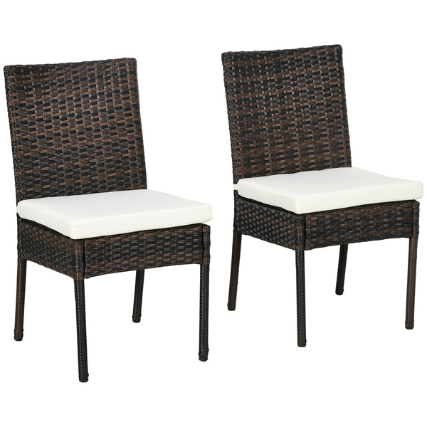 Chaises de salle à manger d'extérieur en rotin synthétique avec coussin, marron