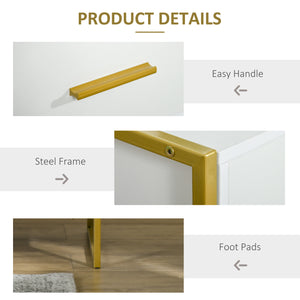 Lot de 2 tables de chevet modernes avec tiroir et étagère, blanc et doré