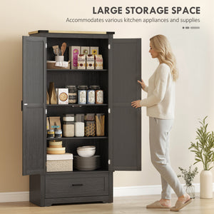 Farmhouse style kitchen cabinet with 2 doors, one drawer and adjustable shelves, black and brown