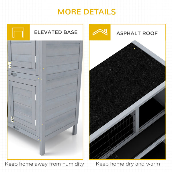 2-Tier Wooden Rabbit Hutch, Grey