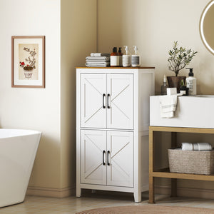 Armoire de salle de bain champêtre, blanc et noyer