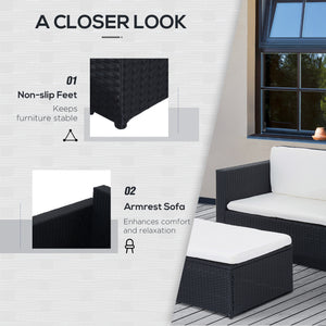 Ensemble de salon 2 pièces en osier avec causeuse et pouf deux places, blanc crème