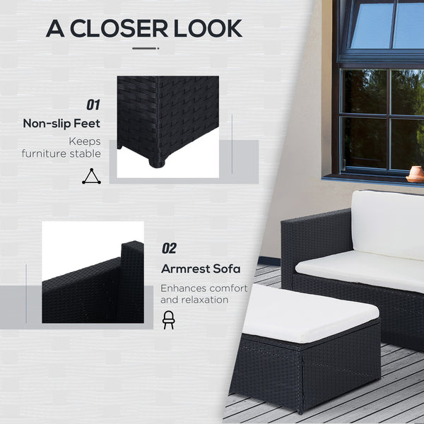 Ensemble de salon 2 pièces en osier avec causeuse et pouf deux places, blanc crème