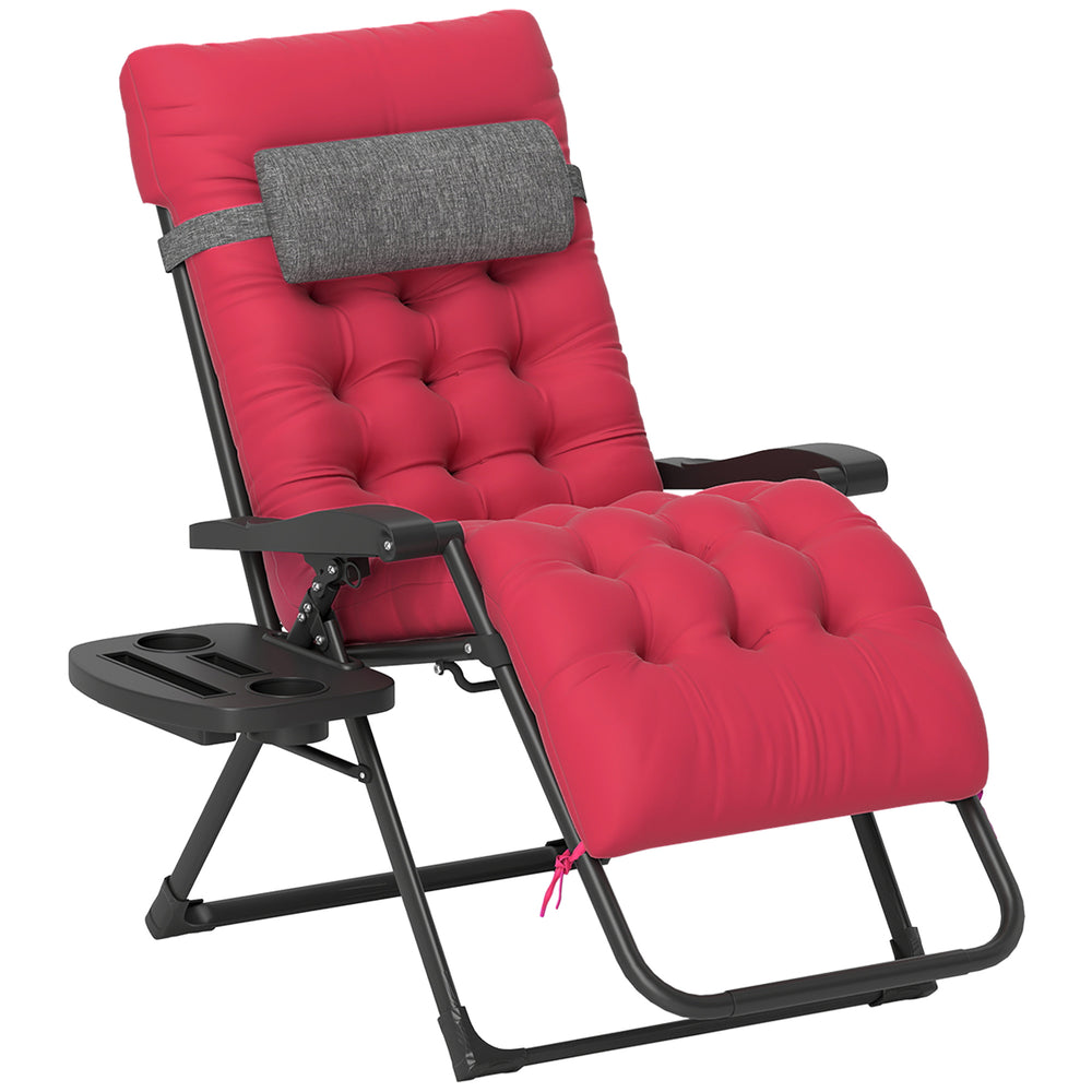 Fauteuil zéro gravité rembourré avec porte-gobelet, dossier réglable, coussin amovible pour l'extérieur, rouge