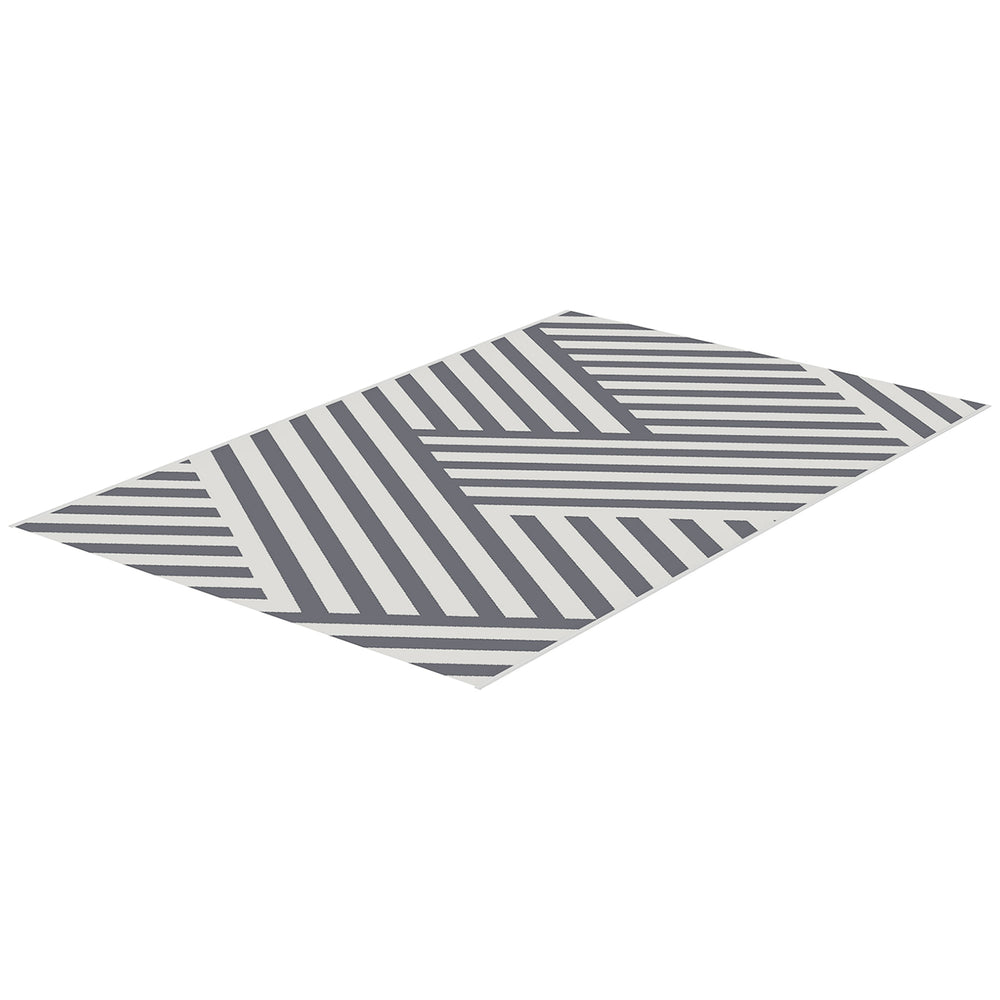 Tapis d'extérieur réversible pour patio, tapis en plastique 6' x 9' pour jardin, terrasse, plage, camping, gris et crème