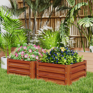 Potager surélevé avec cadre en acier galvanisé, aspect bois brun foncé