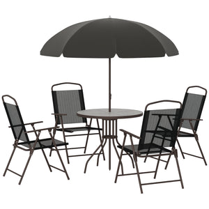 Ensemble de salle à manger d'extérieur 6 pièces pour 4 personnes avec parasol