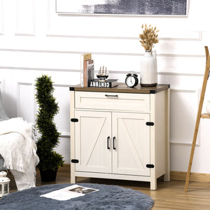 Farmhouse style kitchen sideboard with 2 rustic barn doors and one drawer, white