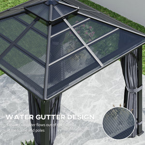 10' x 10' Hardtop Gazebo with 7mm Double Polycarbonate Roof, Outdoor Gazebo with Netting and Curtains, Dark Grey