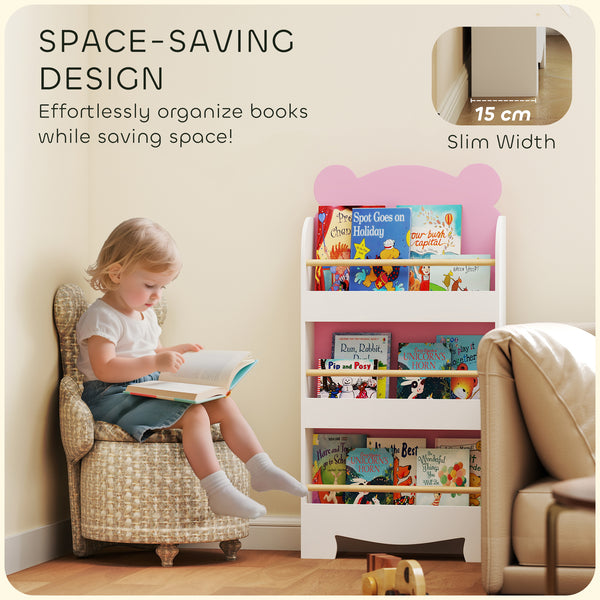 3-Tier Children's Bookcase, Bear Design, with Anti-Tip Device, Pink