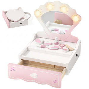 Coiffeuse de jeu pour enfant avec miroir lumineux, tiroir et 8 accessoires
