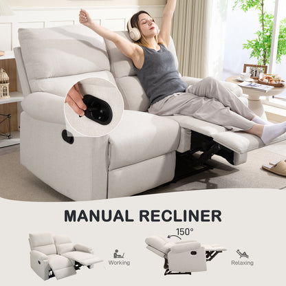 Fauteuil inclinable 2 places avec repose-pieds et dossier divisé, blanc crème