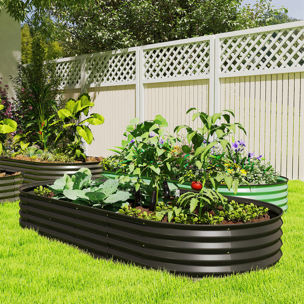 Galvanized raised outdoor planter with metal support, black