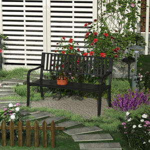 Banc de jardin en acier de 127 cm, chaise de parc en métal, marron