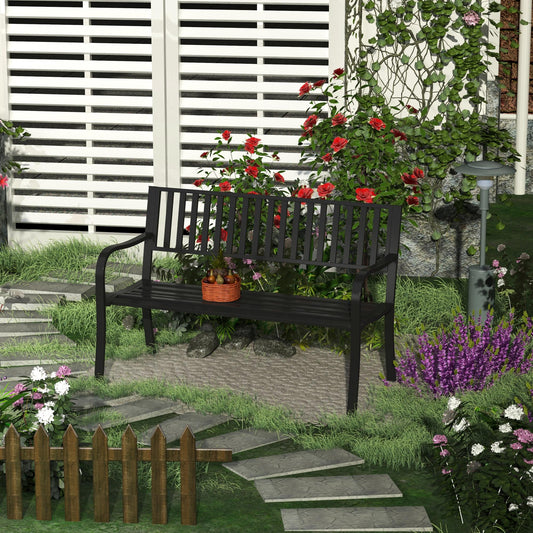 Outsunny 127cm Steel Garden Bench, Metal Park Chair, Brown