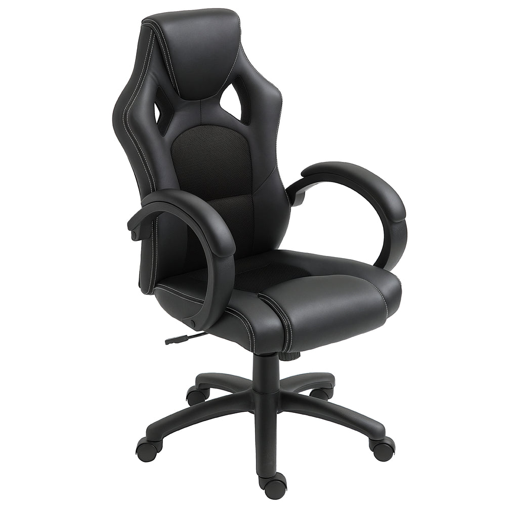 Chaise de bureau gaming Racing avec roulettes pivotantes, appui-tête rembourré et fonction inclinable, noire
