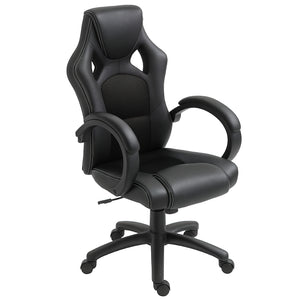 Chaise de bureau gaming Racing avec roulettes pivotantes, appui-tête rembourré et fonction inclinable, noire