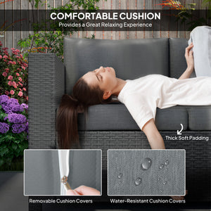Canapé 3 places en rotin et osier, mobilier de jardin extérieur avec coussin, gris