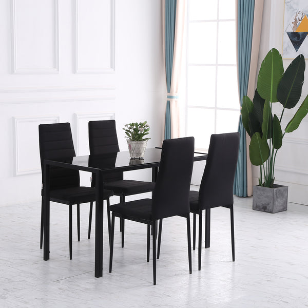 Set of 4 high-back dining chairs in faux leather with metal legs, black