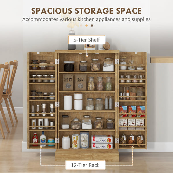 Meuble de rangement en rotin avec étagère à 5 niveaux et 12 étagères à épices