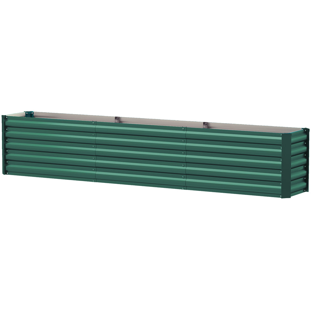 Reinforced galvanized raised planter with open bottom, green