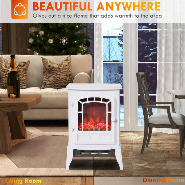 Cheminée électrique avec effet de flamme réaliste 750 W/1 500 W, blanc