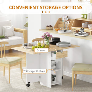 Table de salle à manger pliante avec tiroir et étagères de rangement, chêne