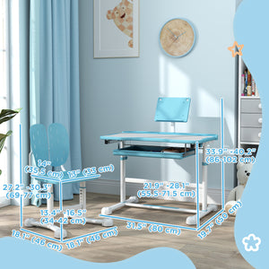Ensemble bureau et chaise pour enfants à hauteur réglable avec plateau inclinable, bleu