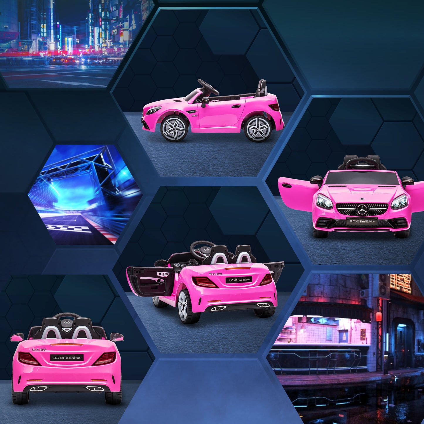 12V car with parental remote control, two motors, musical lights, suspended wheels, for 3 to 6 years old, pink
