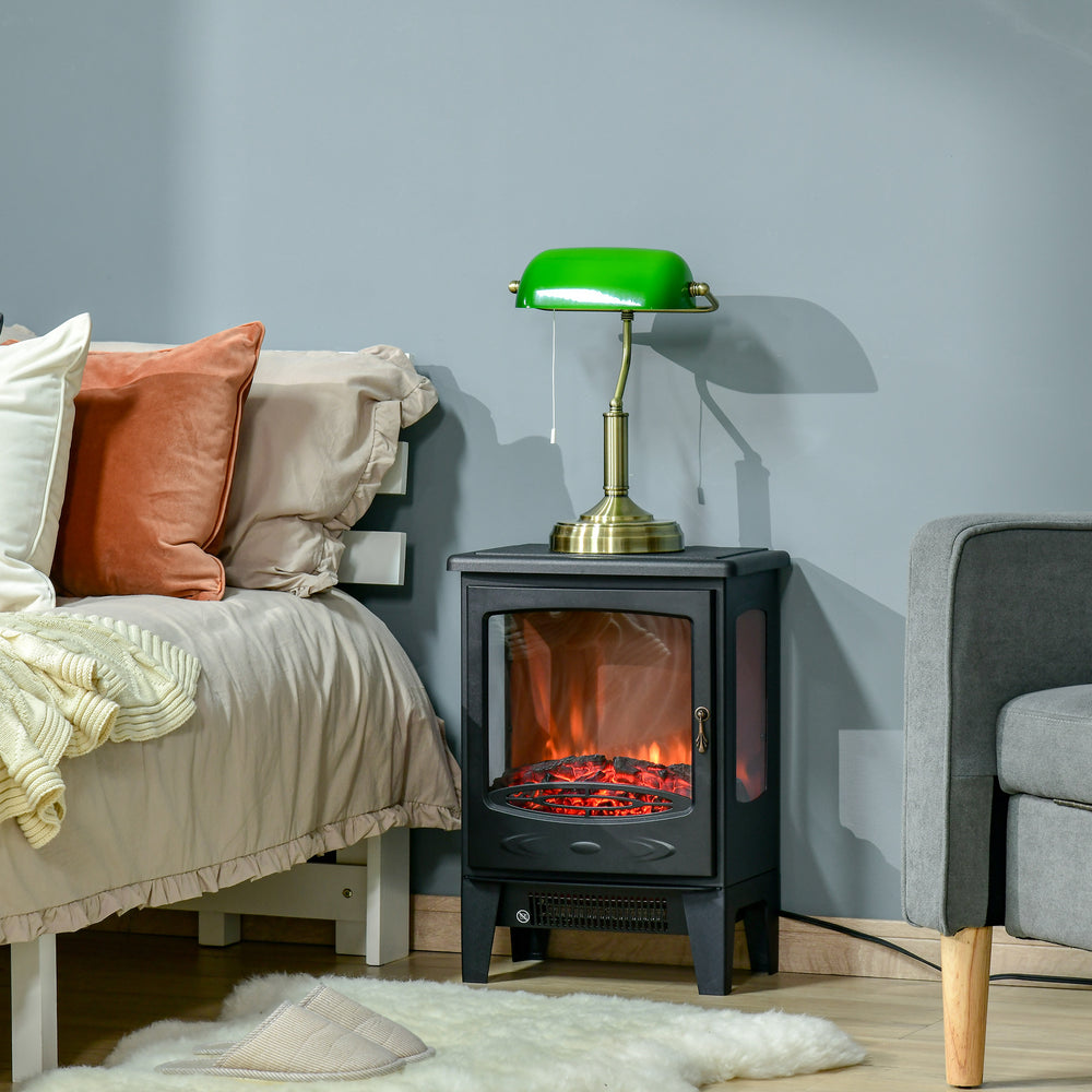 Poêle-cheminée autonome avec effet de flamme réaliste et température réglable 750 W/1 500 W, noir