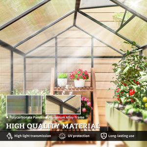 6' x 8' x 6.4' Walk-In Greenhouse Polycarbonate Panels and Aluminum Frame, Anthracite Gray