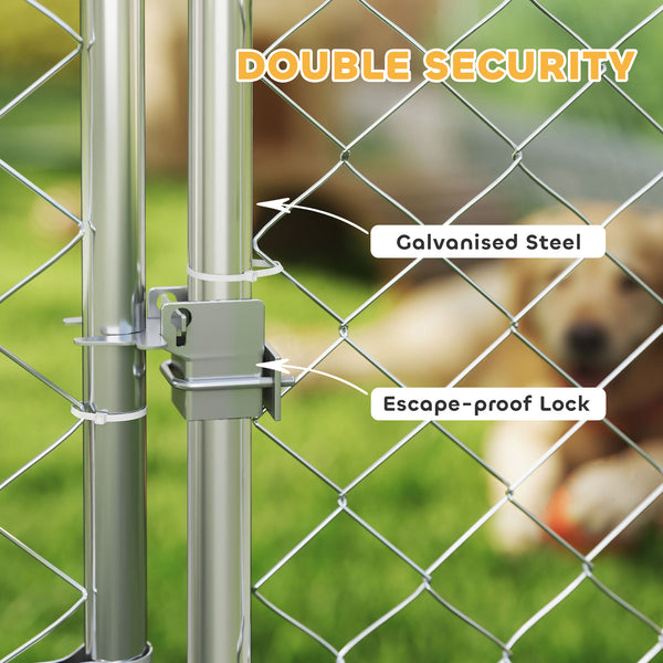 Outdoor Dog Run w/ Adjustable & Rotating Bowls, Water-Resistant UV-Resistant Cover, Secure Lock, 19.7' x 7.5' x 5.2'