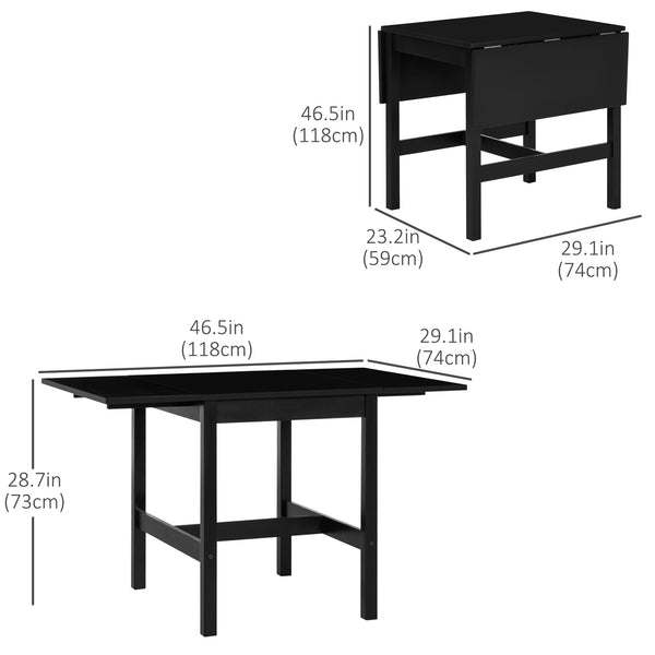 Table de cuisine abattants de style campagnard pour petits espaces, pliante, noire