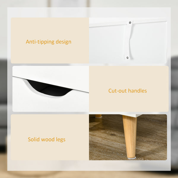 Table de chevet moderne à 3 tiroirs avec pieds en bois, blanc