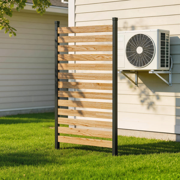 Panneau de séparation, sans creuser, avec planches de bois de sapin et poteaux en aluminium