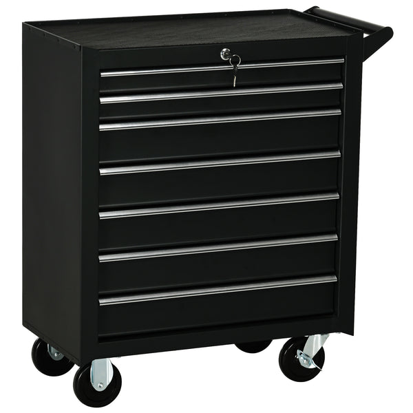 Lockable 7-drawer mobile tool chest with handle, black
