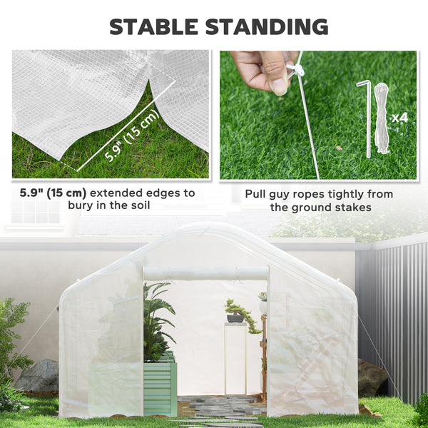 Tunnel greenhouse with structure and windows made of UV and wind resistant galvanized steel