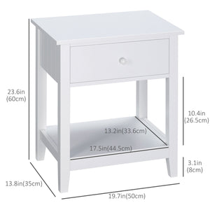 Table de chevet moderne avec tiroir et étagère de rangement, blanche