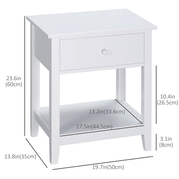 Table de chevet moderne avec tiroir et étagère de rangement, blanche