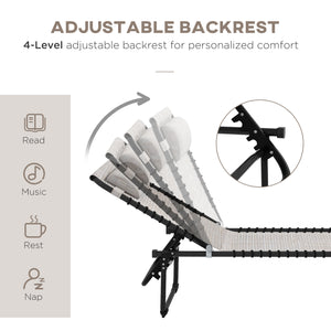 Lot de 2 chaises longues pliantes réglables avec appui-tête, blanc crème