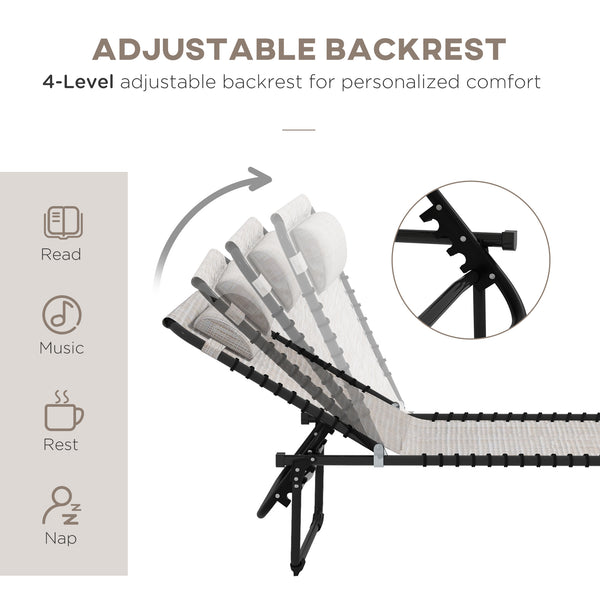 Lot de 2 chaises longues pliantes réglables avec appui-tête, blanc crème