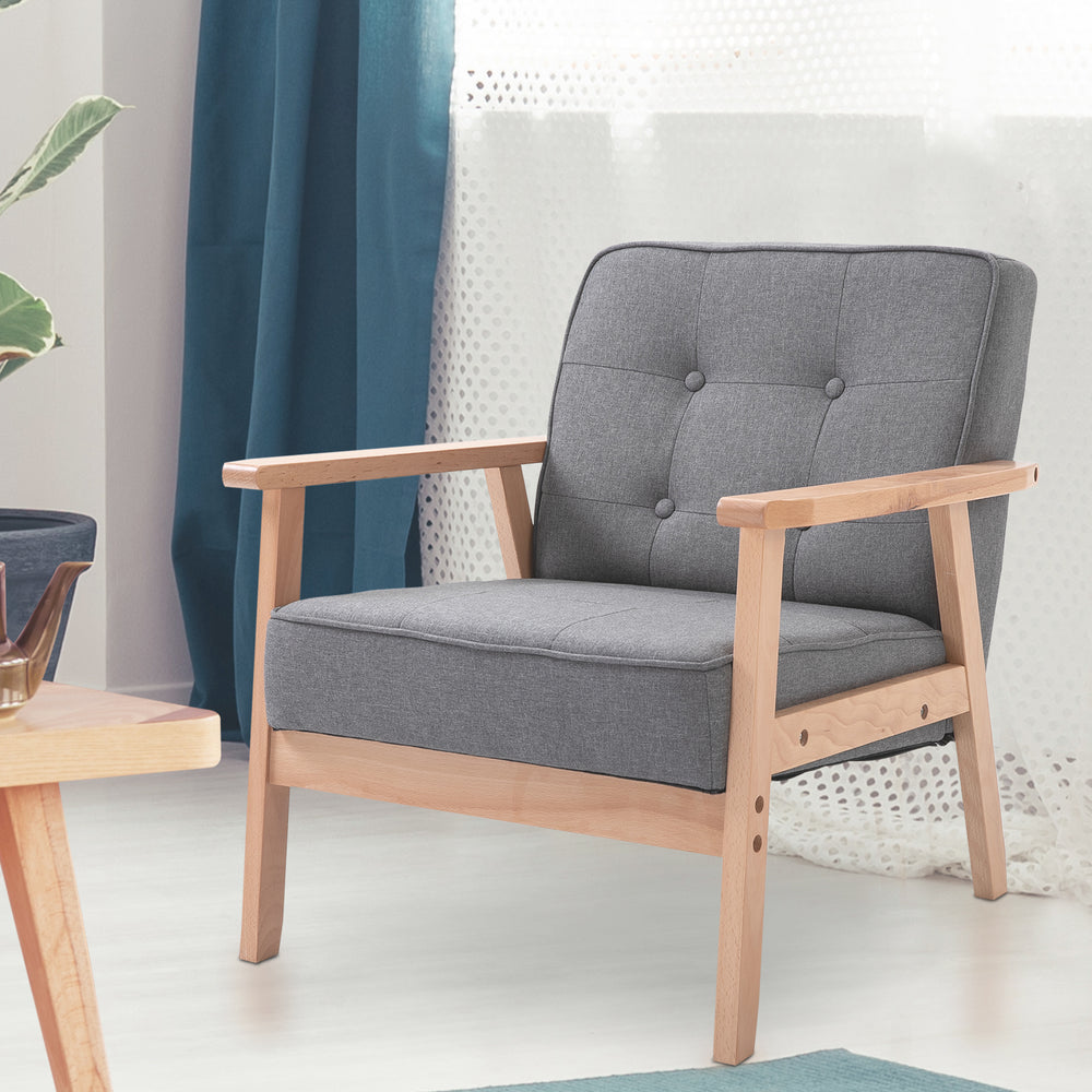 Fauteuil d'appoint avec dossier capitonné en tissu moderne, Gris