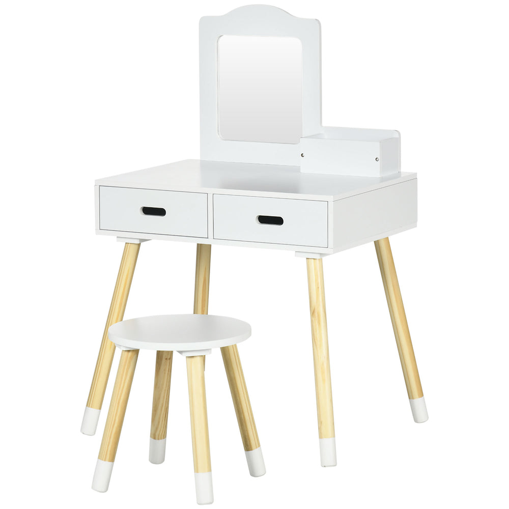 Coiffeuse pour enfants avec miroir et tabouret, blanche