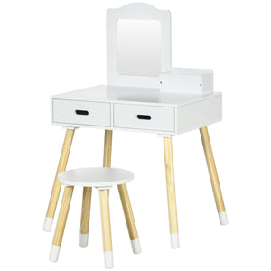 Coiffeuse pour enfants avec miroir et tabouret, blanche
