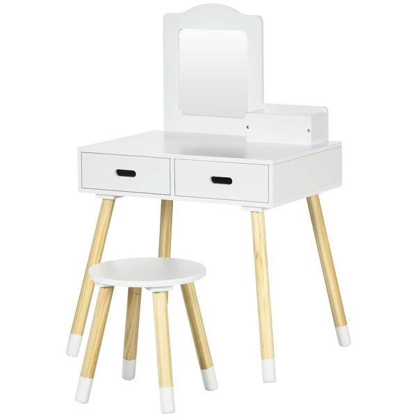Coiffeuse pour enfants avec miroir et tabouret, blanche