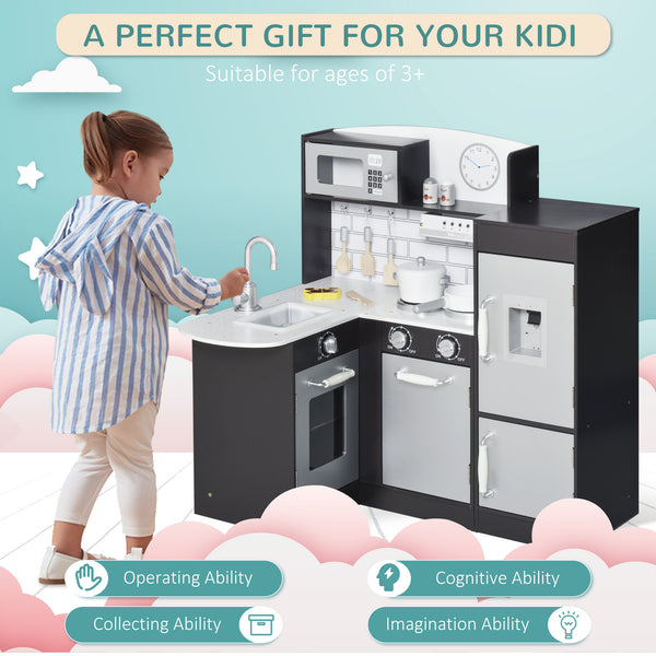 Cuisine pour enfants avec fontaine à eau, micro-ondes et accessoires, marron foncé